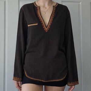 Isabel Marant Etoile 100% Raw Matka Silk Embroidered Boho Tunic Blouse Top